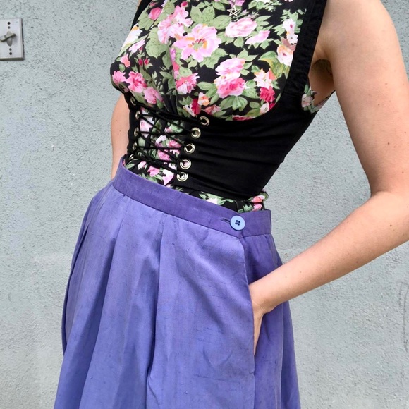 Vintage 50s 60s Silk Purple Midi Skirt Cottagecore Pinup Pleat Antique Retro M - Picture 4 of 7